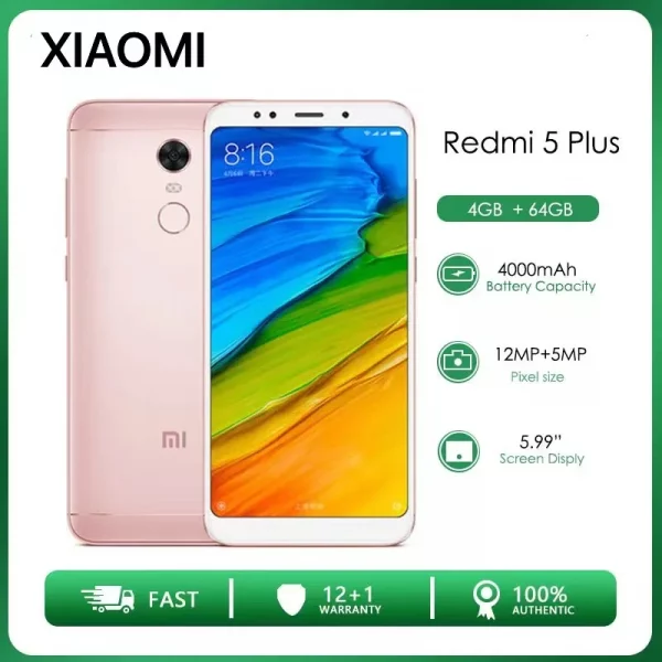 Xiaomi-Smartphone Redmi 5 Plus, téléphone portable, 5.99 pouces, 4000mAh, 3 Go, 32 Go, 4 Go, 64 Go, 6A dragon 625, Android, 12,0 MP, ROM globale 3