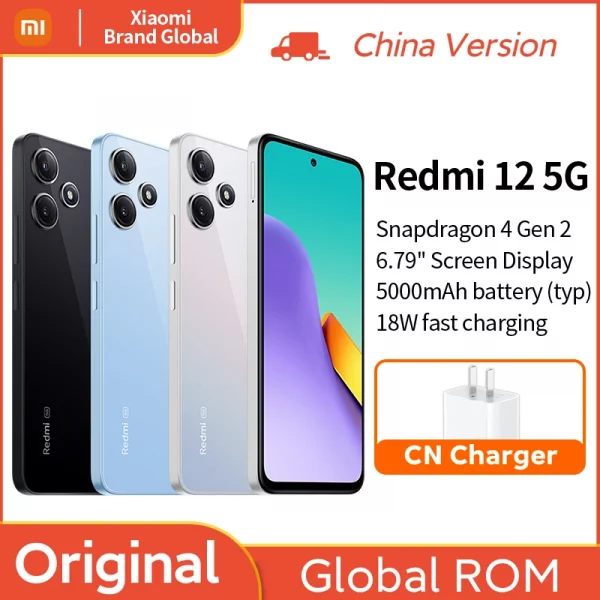 Xiaomi Redmi 12 5G Global Rom Snapdragon 4 Gen 2 SmartPhone, appareil photo à façades 50MP, écran LCD 6.79 ", batterie 5000mAh, version chinoise 1