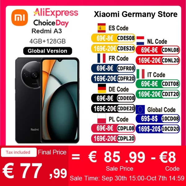 Xiaomi-Smartphone Redmi A3 MTK Helio G36, Version Globale, Écran 6.71Hz, Caméra 50MP pour Touristes, Batterie 5000mAh, Déverrouillage EpiFace 1
