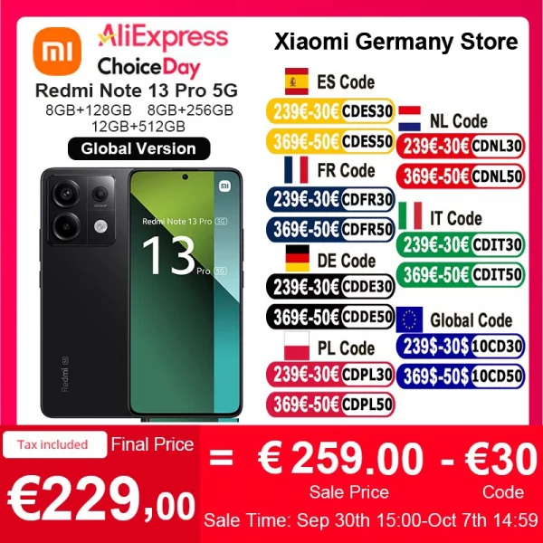 Xiaomi-Smartphone Redmi Note 13 Pro 5G, version globale, écran AMOLED 6.67 ", Snapdragon 7s, Isabel 2, appareil photo 200MP, charge rapide 67W 1