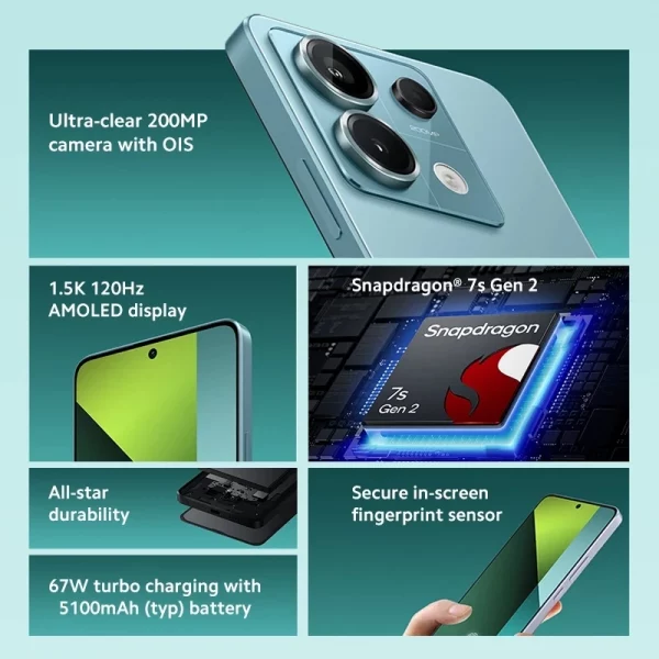Xiaomi-Smartphone Redmi Note 13 Pro 5G, version globale, écran AMOLED 6.67 ", Snapdragon 7s, Isabel 2, appareil photo 200MP, charge rapide 67W 2