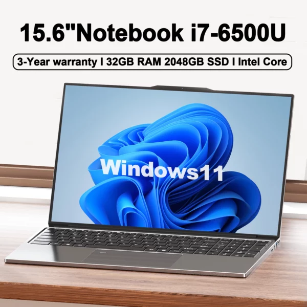 15.6 "ordinateur portable Ultra mince Intel Core i7-6500U ordinateur portable Gamer Windows 11 32GB RAM 2048GB SSD 1920*1080 affichage ordinateur d'étude de bureau 1