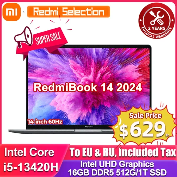 Xiaomi-Ordinateur portable RedmiPle14 cœurs, i5-13420H Intel UHD, 16 Go de LPDDR5, 512 Go, 1 To SSD, 14 pouces, 60Hz, écran IPS, Notebook PC, Nouveau 1