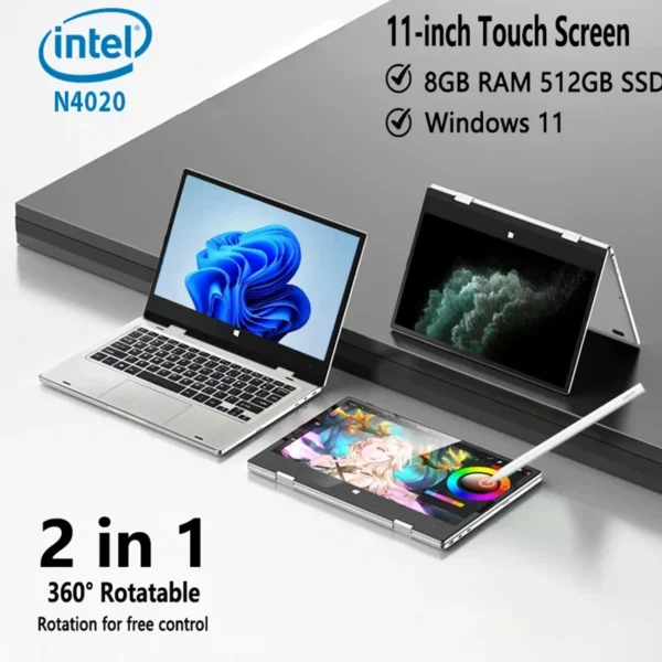 Tablette d'ordinateur Portable Intel à écran tactile 2 en 1 de 11.6 pouces, Windows 11 Pro, 8 go de RAM DDR4, 128 go/256 go/512 go SSD, ordinateur d'étude Portable 1