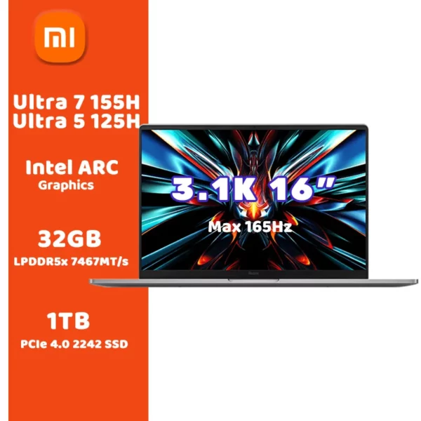 Xiaomi-Ordinateur portable Redmi PlePro 16 2024, ordinateur portable Intel Core Ultra 7 155H/5 125H, 32 Go DDR5 + 1 To SSD, 16 ", écran 3.1K 165Hz, nouveau 1