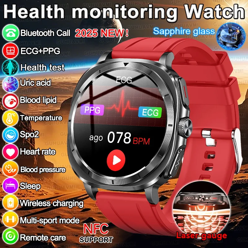 2025New Health Trackr Watch 7 Ultra SmartWatch ECG + PPG acide urique graisse sanguine pression artérielle analyse corporelle NFC Smartwatch hommes femmes 1