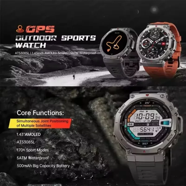 2025 Original t-rex 3 Ultra militaire GPS Smartwatch intégré GNSS boussole altimètre 10ATM étanche sport Smartwatch hommes femmes 2