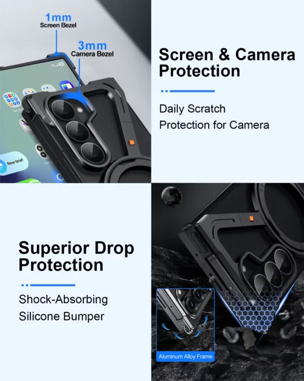 Eary Coque métallique en aluminium pour Samsung Galaxy Z Fold 7 avec 360 ° Support magnétique rotatif, pare-chocs sans cadre, housse de téléphone antichoc 5