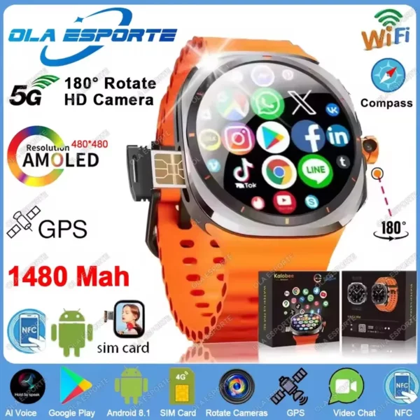 U8 Ultra 5G carte SIM WiFi Smartwatch NFC GPS positionnement boussole 32GB montre intelligente hommes HD 180 ° Montre de sport à caméra rotative 7 Ultra 1