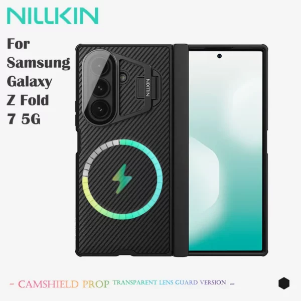 Pour Samsung Z Fold 7 5G NILLKIN étui magnétique, couvercle de caméra coulissant + charnière de rebond, PC Premium + cadre en métal, béquille cachée 1