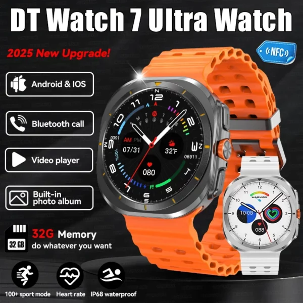 2025 nouvelle montre DT 7 Ultra 47mm AMOLED montre intelligente 32GB mémoire musique locale Menu 3D NFC GPS boussole BT appel hommes sport montres intelligentes 1