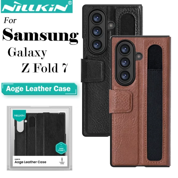 NILLKIN pour Samsung Galaxy Z Fold 7 Aoge étui en cuir support caché intégré fente pour carte Flip couverture téléphone étui de protection 1