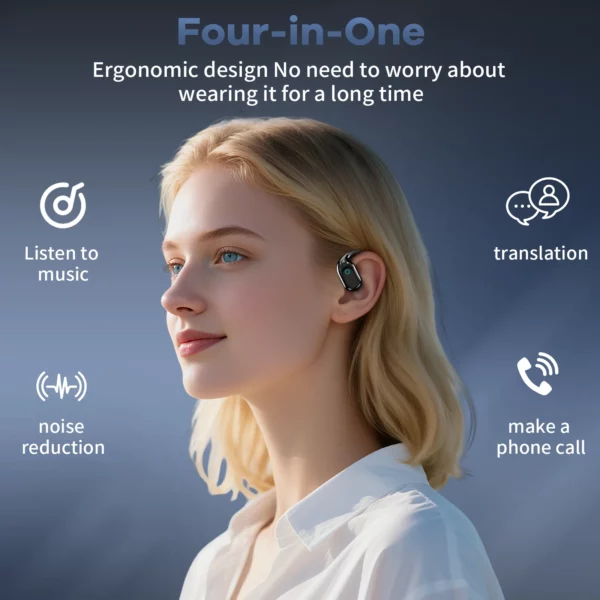 Écouteurs de traduction AI en temps réel, oreillettes de traduction de 144 langues, Bluetooth sans fil à oreille ouverte 40H, écouteurs de traduction 5
