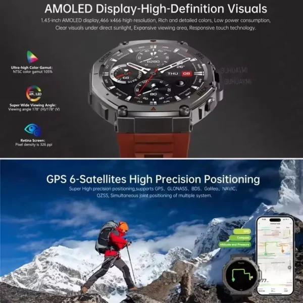 T-rex 3 Ultra GPS montre intelligente intégré double bande GNSS boussole altimètre barométrique 5ATM IP69K étanche AMOLED appel Smartwatch 3