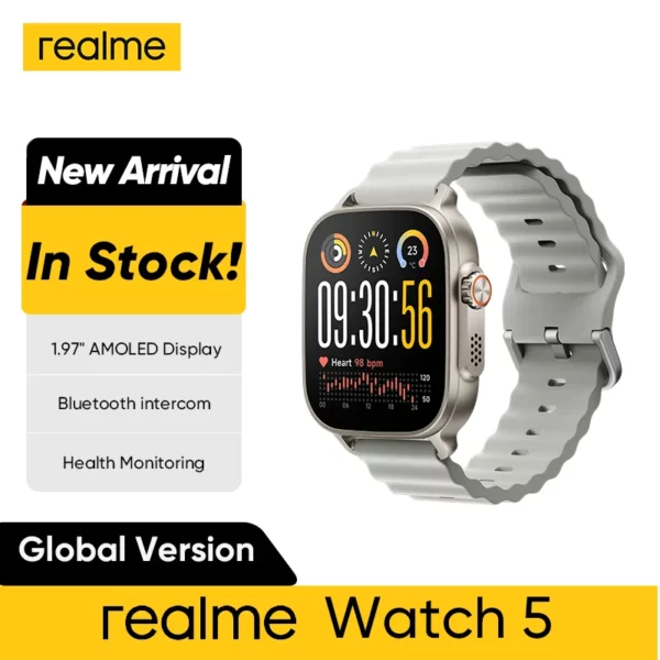 Version mondiale realme montre 5 1.97 "600nits AMOLED 460mAh autonomie de 14 jours plus de 300 thèmes prise en charge GPS GNSS IP68 étanche 1