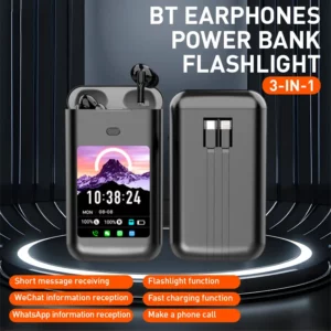 Grand écran tactile Bluetooth écouteur batterie externe lampe de poche trois en un multi-fonctionnel AI traduction voyage casque 3